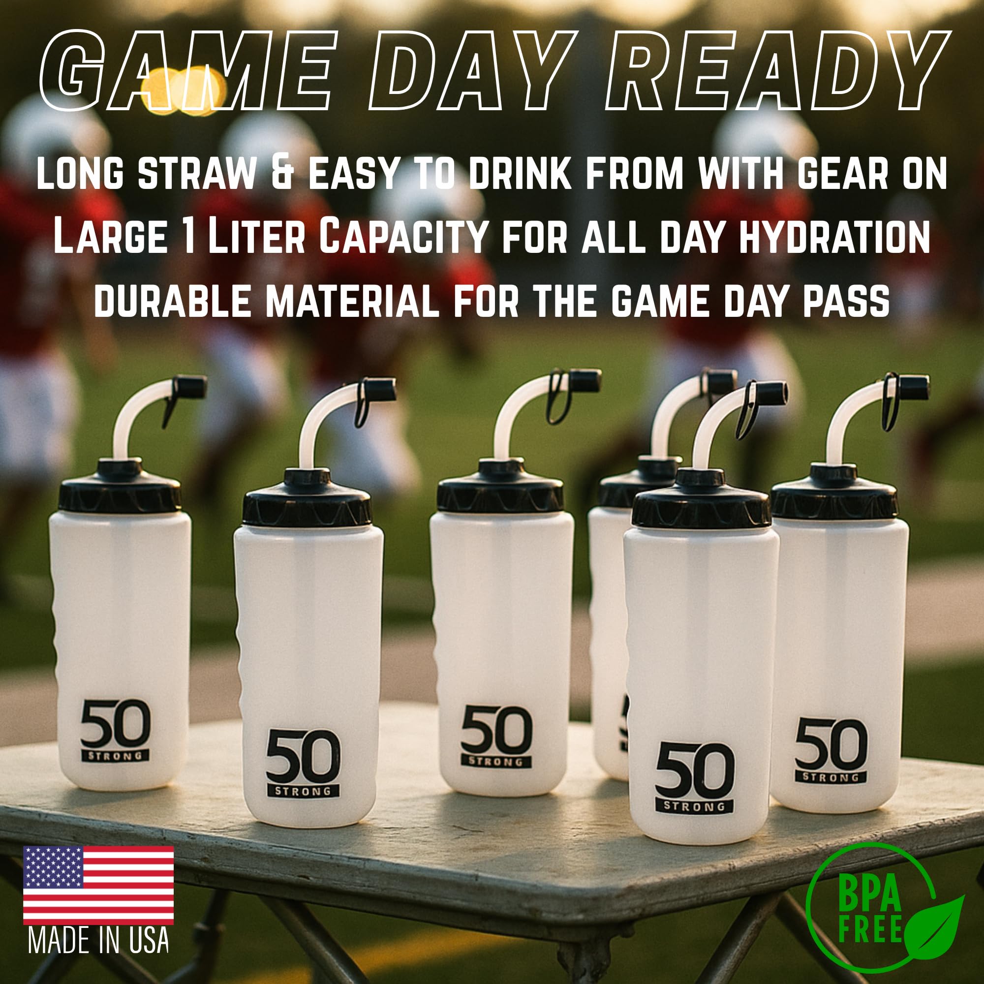 1 Liter Sports Water Bottle with Straw – 6-Pack