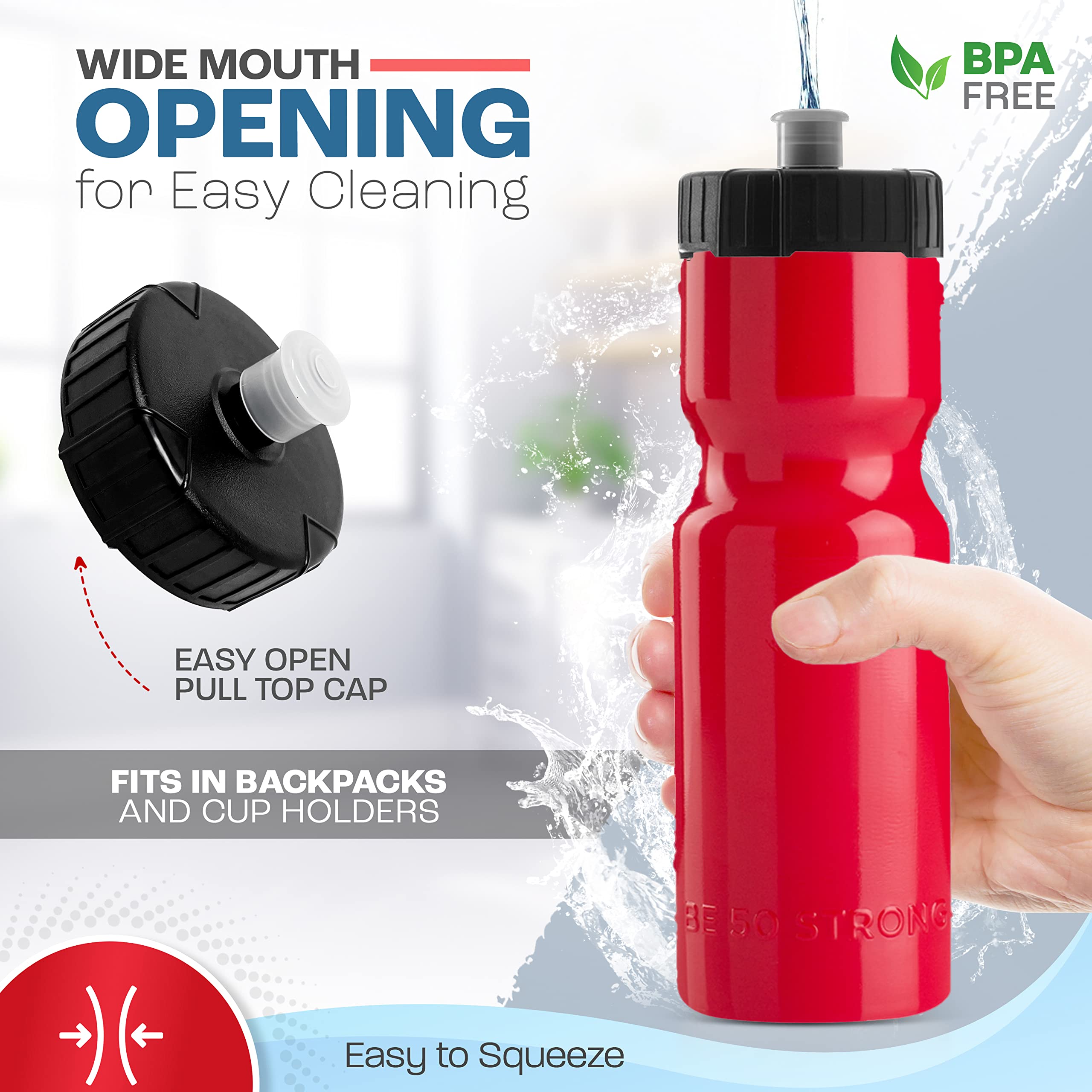 22oz Red Sports Water Bottles – 24-Pack