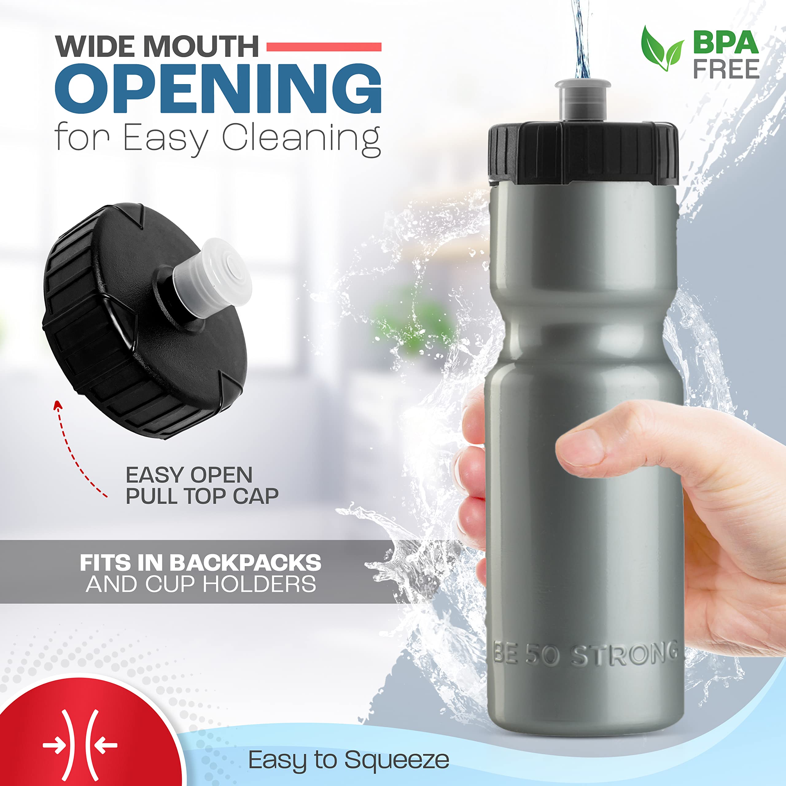 22 oz Sports Water Bottles with Pull Top Cap