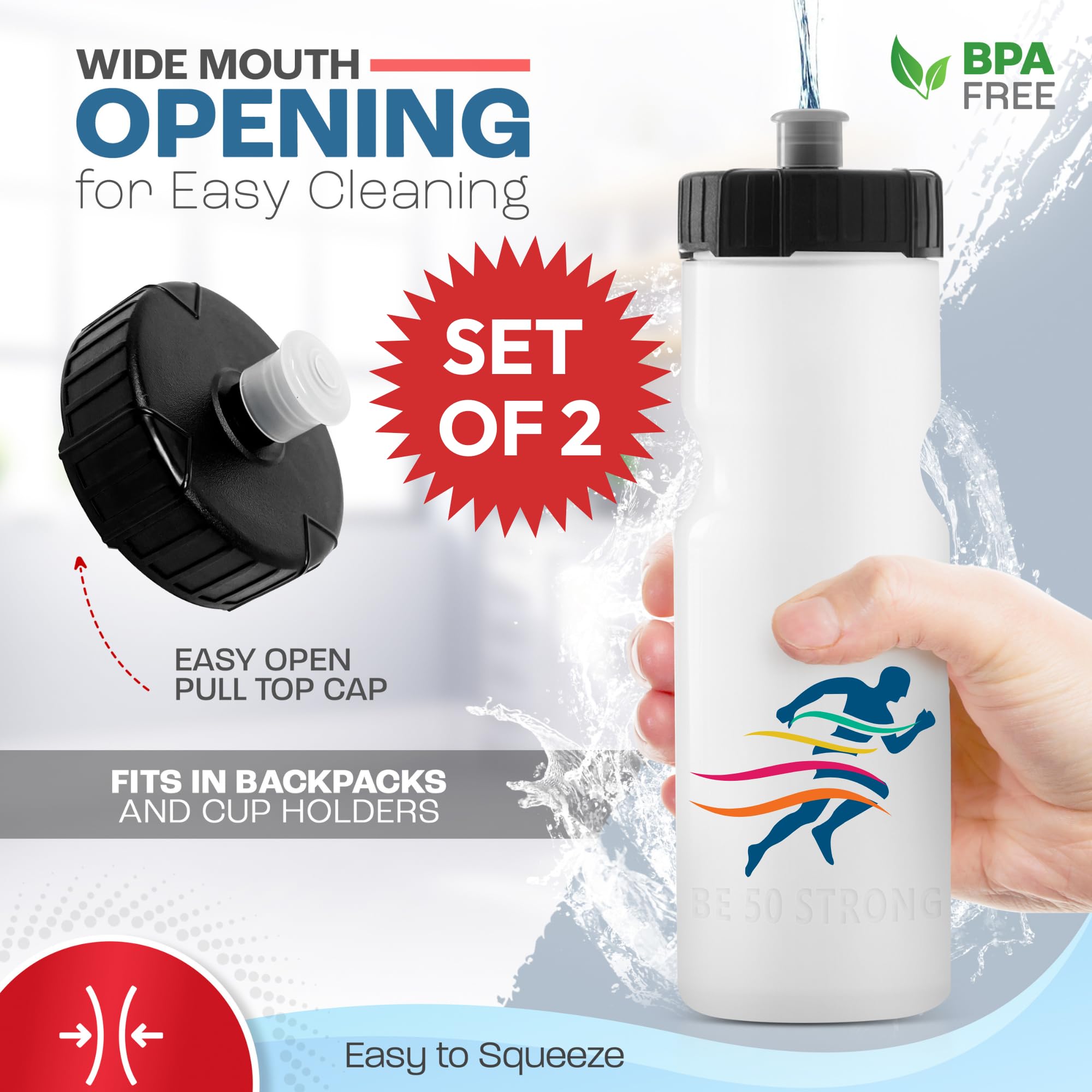 22oz Custom Sports Water Bottles – 2-Pack